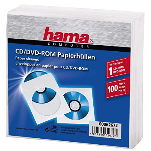 Hama CD-/DVD-/Blu-ray Papierhüllen (mit transparentem Sichtfenster, verschließbar) 100er-Pack, weiß