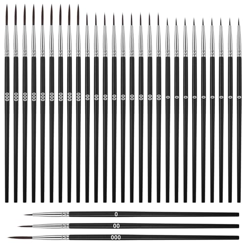 Giantree 30 Stück Feine Pinsel Set, Malen Nach Zahlen Pinsel, Winzige Detailpinsel Professioneller Kleines-Pinsel mit Feiner Spitze für Acryl Aquarell Modellbau Basteln Gesichtsbemalung(#0#00#000)