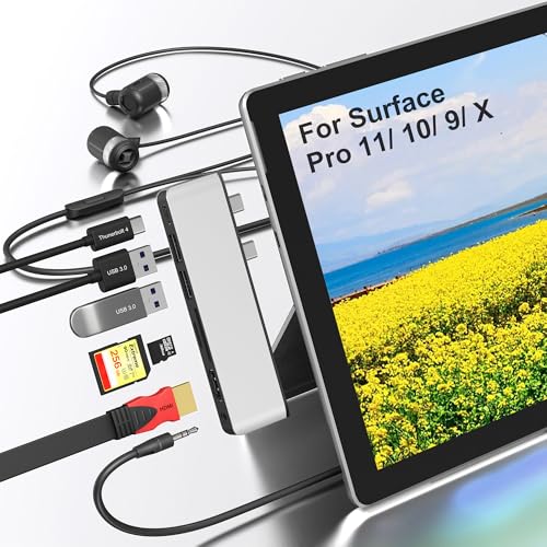 Surface Pro 9 10 11 Docking Station,Surface Pro 9 Zubehör mit 4K HDMI,USB-C Thunderbolt 4(8K-Video+40G Daten+100W Aufladen),USB 3.0,SD/TF Kartenleser,3,5mm-Audio,dreifaches Display für Surface Pro 9