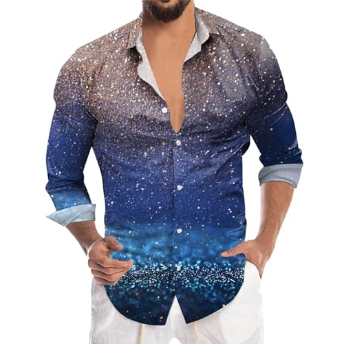 Abba Kostüm Herren Disco Hemd Herren 70Er Outfit Glitzer Hemden Langarm Glänzende Business Shirt Für Männer Party Karneval Kustüm Discokugel Nachtklub Musikfestival Pailletten Kleid Shirt Party Kustüm