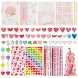 PH PandaHall 28 Sets Schulbedarfsartikel Set Valentines Theme Schreibwaren Set Assorted mit Bleistiften Notizbüchern Clips und Leckerli-Taschen zur Schule Geschenk für Klassenkameraden