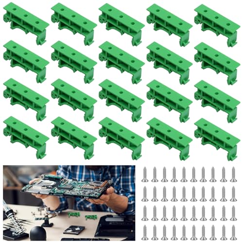 Lithyc 20 Teiliges (10er Set) Schienenadapter - Din C45 - Hutschienen Platinenhalter - Hutschienen Adapter Set-Hutschiene Clips Set Mit 40 Schrauben für 35 Mm Din Schiene (GrüN)