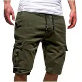 Generisch Herren Cargo Shorts Sommer Einfarbig Kurze Hose mit Kordelzug Bequeme Männer Cargohose Atmungsaktive Arbeitsshorts Outdoor Freizeit Hosen mit Taschen Sportlich Lässig