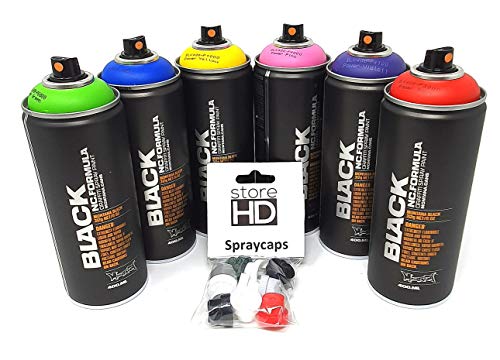 Montana Black Power Sprühdosen Set 6 Farben + Ersatzsprühköpfe - 6 x 400ml