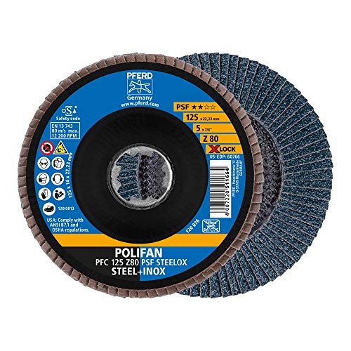 PFERD Fächerscheibe POLIFAN, 10 Stück, 125mm, Z80, X-LOCK (22,23 mm), PSF STEELOX, 67668126 – für hohe Wirtschaftlichkeit durch aggressive Zerspanung bei guter Standzeit