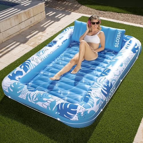 Sloosh 85" x 57"/2.1 x 1.4m aufblasbarer Sonnenpool Tanning Pool, Luftmatratzte Pool, Sonnenbad mit abnehmbarem Kissen, persönlicher Luftmatratze Wasser für Erwachsene, Sommerspaß, Wasserparty-Blau