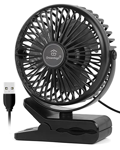 Dreamhigh® Mini USB Ventilator, 360° Drehung Tragbarer Clip Ventilator, 3 Geschwindigkeiten, Leise Tischventilator für den Schreibtisch, Zuhause und Büro, Schwarz（USB-betrieben）