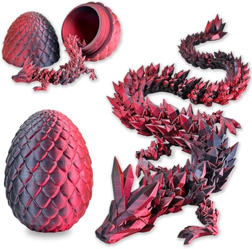 Merrwon 3D-Gedruckter Drache (28,5 cm) mit Drachenei - Kreative Spielzeug und Deko, Schwarz-rot