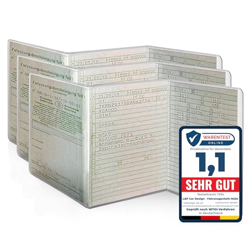 Fahrzeugschein Hülle Schutzhülle - [ 3 Stück ] für KFZ Schein - Hülle 3-TLG passgenau, glasklar, dokumentenecht & faltbar - Zulassungsschein Hülle transparent - Mappe Etui aus PVC - L&P A250-3