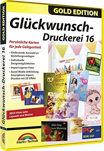 Glückwunsch Druckerei 16 Gold - Karten für Hochzeit, Geburtstag, Taufe, Weihnachten, Geburt uvm. für Windows 11, 10, 8.1, 7