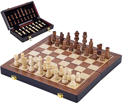 Engelhart- Hochwertiges Massivholz - Schachspiel aus Eschenholz - 32 Stück aus geschnitztem und lackiertem Holz - Abschließbarer Koffer - (38,5 cm)