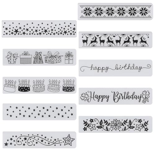 Ehuihuan 10 StüCk PräGeschablonen, PräGestempel, 15 x 3 cm PräGefolder PräGeschablone, Embossing Folder, Kunststoff-PräGeschablonen für FotoumschläGe und KartenpräGung