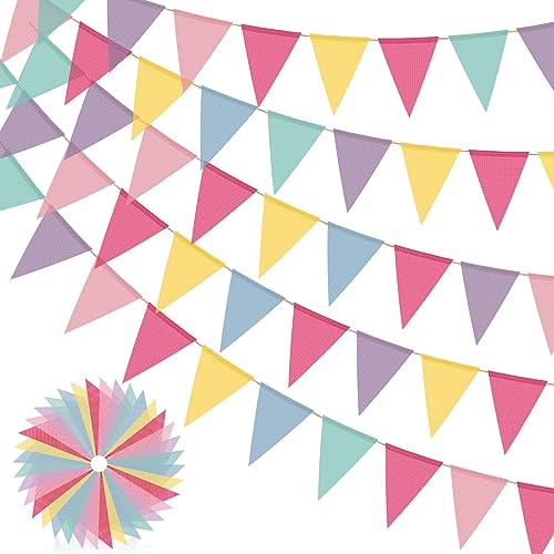 Bomtop 15M 54 Flaggen Wimpelkette Outdoor Wetterfest Stoff, 3 Stück Girlande Outdoor Banner Deko Party Girlande Geburtstag Gartenparty Hochzeit Einschulung Weihnachten Indoor Outdoor Party Deko