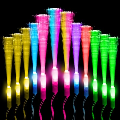 Kangtaixin 12 Stück Bunte LED Leuchtstäbe - Glasfaser Leuchtstab mit Batterie, Glasfaser-Geschenkspielzeug für Kinder für Nachtpartys, Konzerte, Weihnachten, Karneval, Hochzeiten (Bunt)