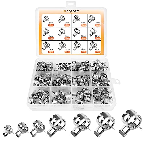 Sinofort 118 Stück Federklemme Schlauchschellen, 6-12mm Federschlauch Clips Kraftstoffleitung Schellen für automatische Kraftstoffleitung, Wasserleitung, Luftschlauchschlauch