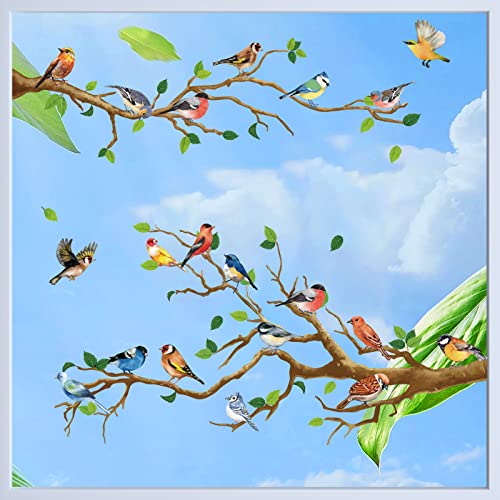 Hianjoo Fensterbilder Vögel Fensterbilder Selbstklebend Frühling Sommer Deko, 6 Blätter Fenstersticker Fenster Aufkleber Wiederverwendbar für Fensterfolie Fensterdeko