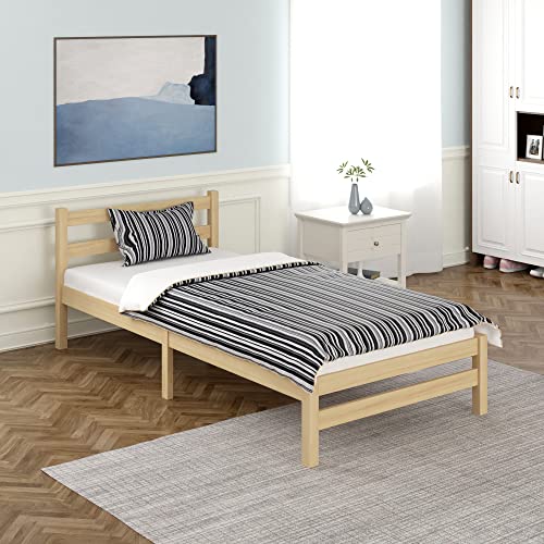 Panana Einzelbettgestell, 3ft Bett aus massivem Kiefernholz für Kinder, Starkes Lattenrost und Beine, Schlafzimmermöbel, Naturfarbe 90x200cm
