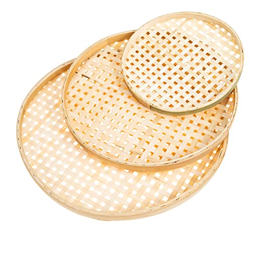 Mikinona 3Stücke Handgefertigte Bambuskörbe Mit Abdeckung Multifunktionale Küchen Tabletts Und Brotkörbe Aus Natürlichem Für Haushalt Und Servieren