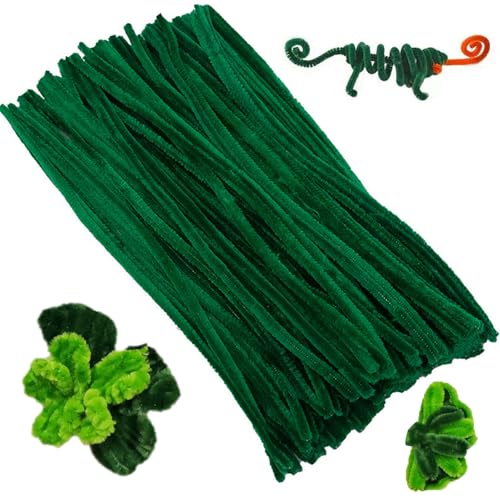 100 Stück Pfeifenreiniger Chenilledraht 30CM Biegeplüsch Kunst Pfeifenputzer Bunt Bastelset Bendable DIY Twist Stick Biegeplüsch Bunt zum Basteln für Zum Basteln und Dekorieren(Dunkelgrün)