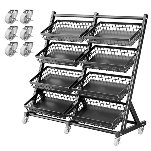 Groß Obst Halter Kommerziell Gemüselagerung Organizer Supermarkt Display Stand Küchenregal mit herausnehmbaren Körben für Imbiss Kartoffel Zwiebel Erzeugnis(Black,8 Frame)