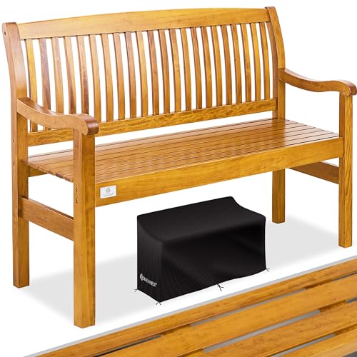 KESSER® Gartenbank Holz Holzbank wetterfest | Für 2 bis 3 Personen | Parkbank aus Massivholz | Sitzbank 225 kg belastbar 125 cm | Balkonbank Bank für Balkon Terrasse & Garten inkl. Cover Hellbraun