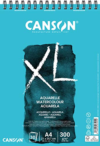 CANSON XL Aquarelle C400039170: Aquarellpapier - Aquarellblock in DIN A4 - 300g - mit Spiralbindung als Ringbuch - Malblock optimal für Wasserfarben & Aquarell, Blau
