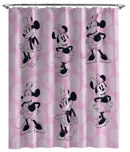 Jay Franco Disney Minnie Maus Duschvorhang 178 x 182 cm – Stoff Pink Badezimmerdekor