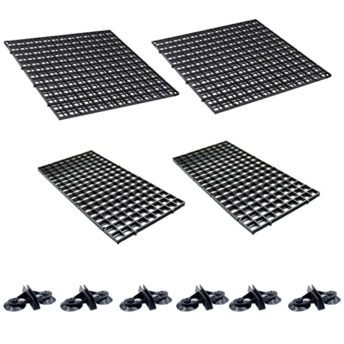 QOTSTEOS 4 Stück Aquarium-Gitter-Trennwand, Gitter-Filterschale, PP-Gitter-Isolationsplatte, rechteckig mit Saugnapf, Aquarium-Trennwand, gespleißt mit 6 Stück Saugnapf-Clip