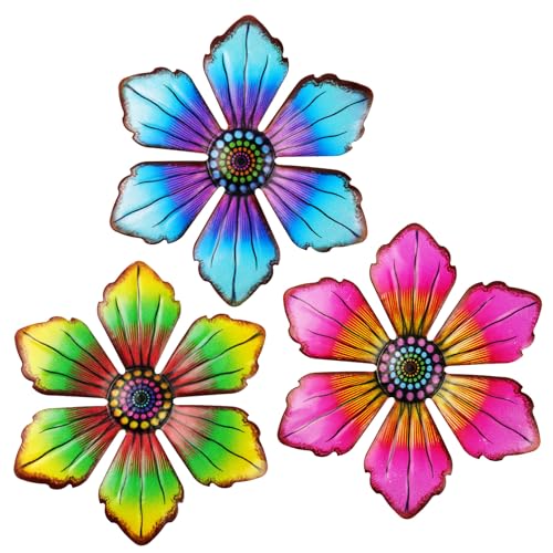 OFFCUP Metall Blumen Wanddeko, 3 Stück Blumen Gartendeko Metall Wanddekoration, Garten Dekorationen Wanddeko Metall Home Dekorationen Wandkunst Deko Gartenskulpturen für Outdoor Zäune Terrasse