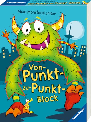 Ravensburger Mein monsterstarker Von-Punkt-zu-Punkt-Block - 100 lustige Motive zum Verbinden und Ausmalen, Rätselblock ab 5 Jahre
