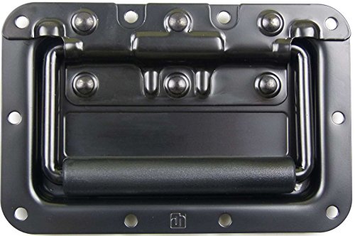 Adam Hall Hardware 34082 BLK - Klappgriff mittel gefedert in Einbauschale schwarz pulverbeschichtet 8 mm tief