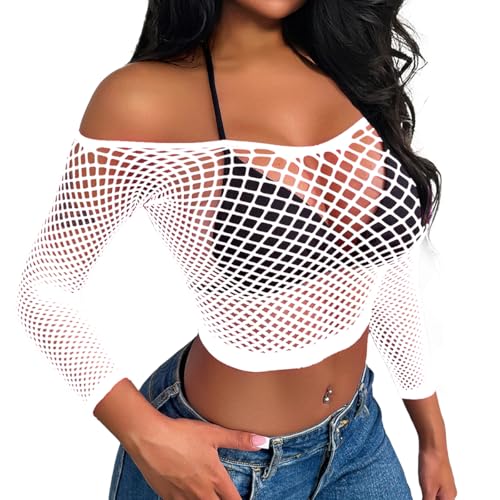 Buitifo Women Sexy Lingerie Fishnet Top Beach Cover Up(weiß,M)