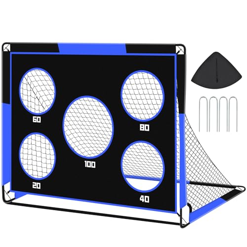 Gofady 2-in-1 Fußballtor für Kinder – Tragbares & Stabiles Fussballtore mit 5 Zielbereichen, Faltbares Design, Tragetasche, Garten, Park, Strand (Blau, 150 * 120 * 120cm)