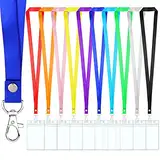 Ausweishülle Mit Band, 10 Stück Schlüsselbänder mit Transparent Kartenhalter, Bunt Nylon Umhängeband mit Impfpasshülle und Schwenken Karabiner für Geschäfts Messe Firmen Schulen