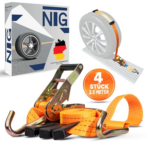 4 Stück Spanngurte zum Auto Transport | Radsicherungsgurt | Zurrgurt | Autotransport | Reifengurt | Radsicherungsgurt | 35mm | NACH DIN EN 12195-2 hergestellt