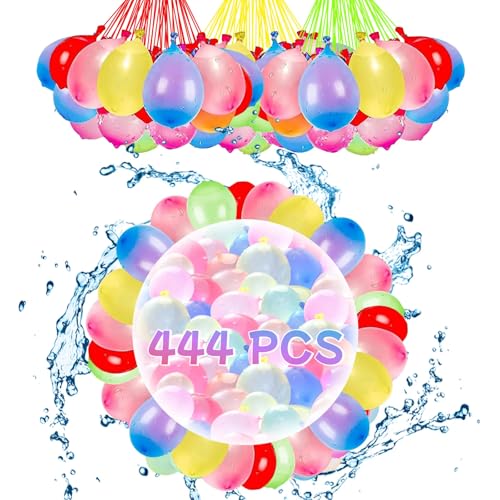 Biologisch Abbaubare Wasserbomben 444 Stück – Selbstschließende Schnellbefüllbare Wasserballons aus Naturlatex, Farbiges Set für Poolpartys & Wasserschlachten (A)