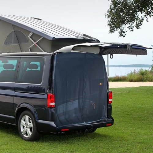 Heckklappe Flügeltür Kofferraumabdeckung Sonnenschutz Größe 180 * 150 cm Sonnenschutz Vorhänge Magnetisch Fliegengitter Schwarz Mesh Moskitonetz für Dach T5 Wohnmobil Wohnwagen Camping Zubehör