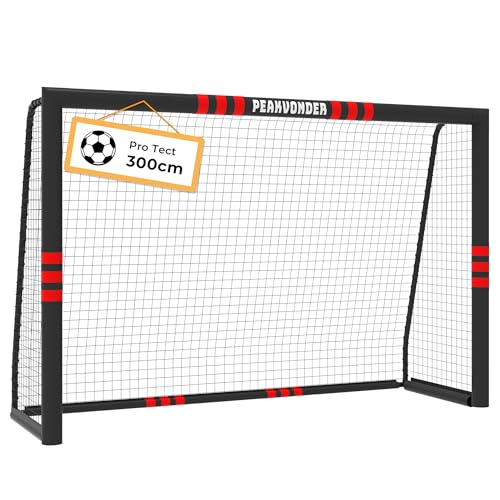PEAKVONDER 300 x 200cm Fussballtore für Garten Kinder und Erwachsene mit Anti-Rost Beschichtung -Fußballtor Kinder Outdoor inkl. Erdanker für optimalen Halt - Fußball Tor mit rundum Polsterung TSG032R