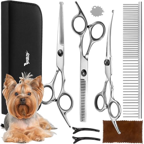 Hundeschere mit Rundspitze Kamm Fellpflege-Set Hunde Katzen Edelstahl 23186