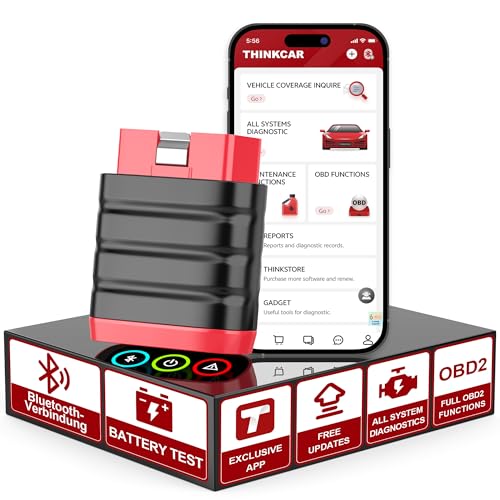 OBD2 Bluetooth Adapter für iOS & Android, ThinkDiag Mini OBD2 Diagnosegerät Mit Alle Systemdiagnosen, Diagnosegerät Auto für Fahrzeuge, Exklusive APP/Batterietest/VIN