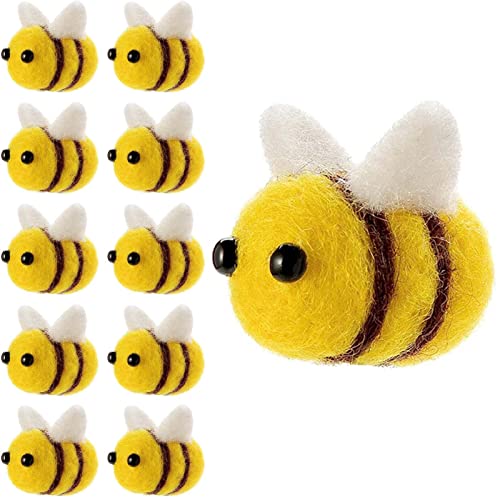 YIEUR 10 Stück Biene Filzen Wolle Mini Dekoration, Filzbienen Klein Bienen Figuren Streudeko Gefilzte Verzierungen für Babyparty Kostüm DIY Handwerk Anhänger Wand Hut Deko