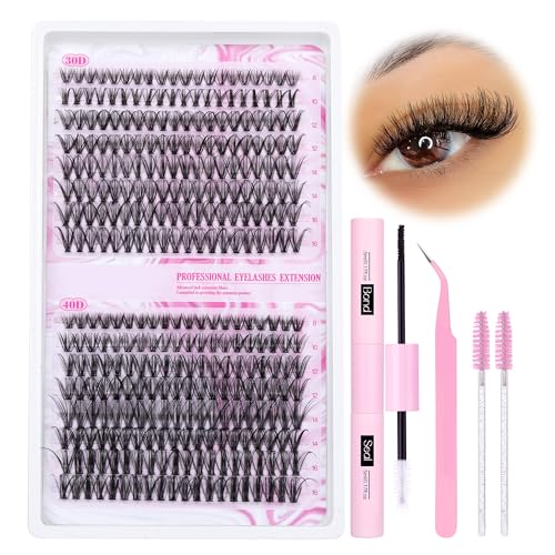Wimpernverlängerung Kit 320pcs Wimpernbüschel Kit D Curl Individuelle Wimpern Wimpern Extensions Natürliche Cluster Wimpern Kit mit Lash Bond und Seal Lash Tweezers und Lash Brush