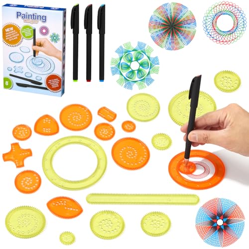 LEAZZLE Spiral Designer, 28 Stück Multifunktionales Spirograph Set,Spiral Drawing Spielzeug Set, Mandala Designer für Kinder, Spirograph Kinder ab 8, Zeichenschablonen, Malschablonen