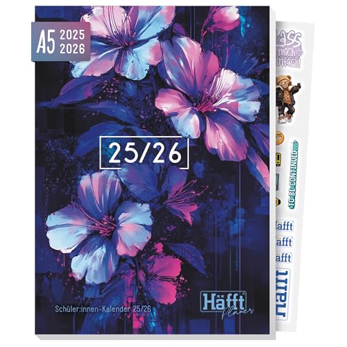 Häfft® Planer 2025/2026 A5 - Softcover Schülerkalender, Schülerplaner, Hausaufgabenheft, Schulplaner "Dark Bloom Vol.2" - nachhaltig & klimafreundlich