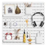 Savieva Wand Organizer Stecktafel Set, lochwand Set 56 x 56 cm, Komplettset (4 Kacheln 28 x 28 cm Stecktafeln) und Zubehör für Zuhause und Büro, freie Kombination und einfache Installation (White)