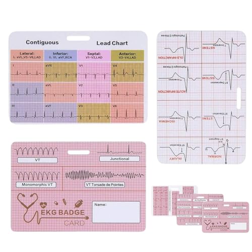 Iouyjiu EKG Abzeichenkarte, EKG Interpretation | EKG -Abzeichen für Pflegereferenz - 3x EKG Nursing Clinicals Leitfaden ER ICU Telemetrie RN Cardiac Supplies Lab Value Accessoires für die Arbeit