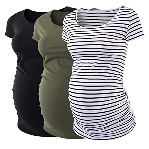 Love2Mi 3 Pcs Kurzarm Umstandsshirt Umstandsmode Tshirt Einfarbig Schwangerschafts Kleidung