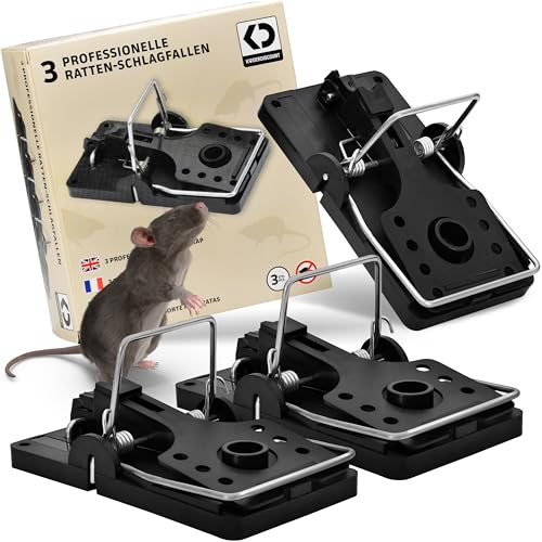 Köder-Discount: 3X Professionelle Rattenschlagfallen - Wiederverwendbare und zuverlässige Rattenfalle ohne Rattengift. Schnelle Ergebnisse, aus Kunststoff, Schwarz