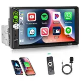 CAMECHO 1 Din Autoradio mit CarPlay Android Auto 7 Zoll Bildschirm mit Bluetooth Touchscreen mit Rückfahrkamera Mirror Link FM Radio SWC USB