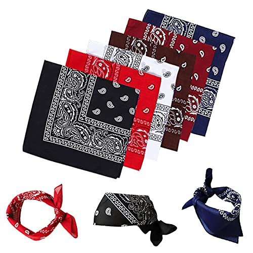 Bandana Kopftuch ,6 Farben 100% Baumwolle Neckerchief Paisley Muster,6er Halstuch Biker Nikki Tuch Haar Schal Vierecktuch für Damen und Herren